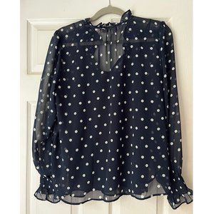 Ann Taylor Loft Sheer Navy Polka Dot Blouse